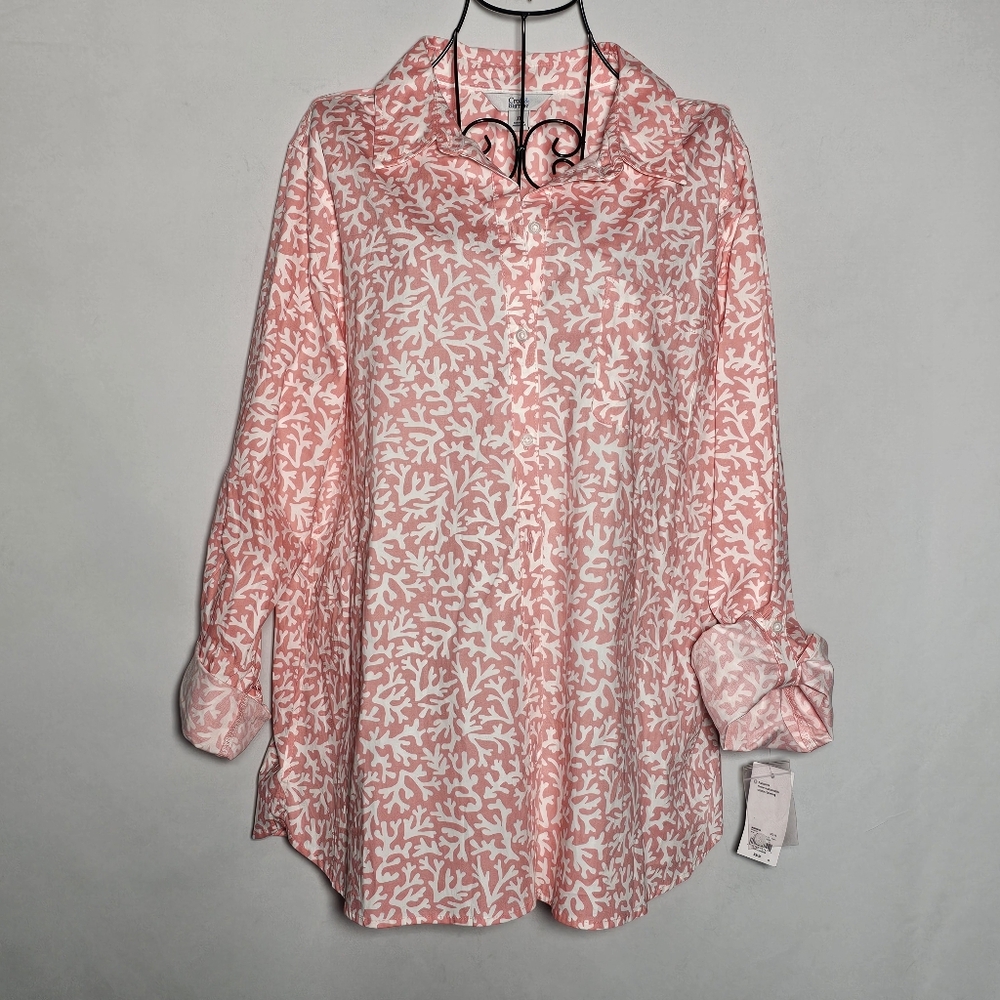 Pink and White Coral Classic Women's Top NWT Size XL